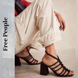 Free People Women's Colette Black Cinched Heel Sandals NWOB